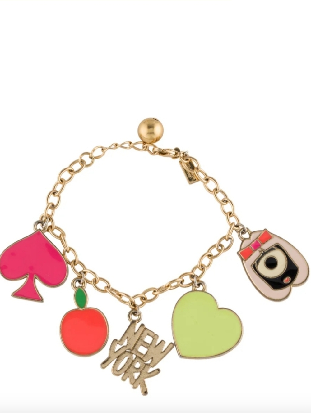 Kate Spade NY x Darcel Gold Tone Enamel Charm Bracelet-heart, spade, apple & Bag